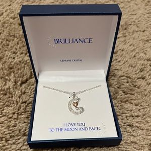 Brilliance I Love You To The Moon & Back Necklace Silver Moon, Hearts, Crystals